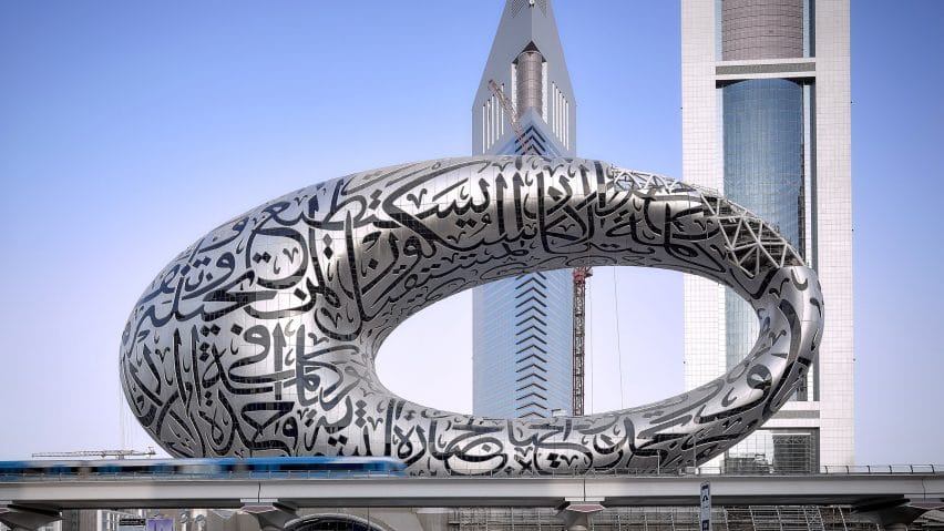 dezeen: Calligraphy-covered Museum of the Future nears completion in ...